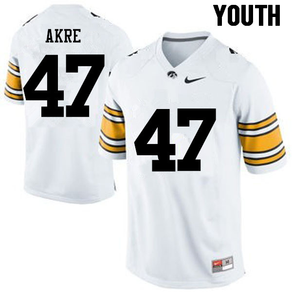 Youth Iowa Hawkeyes #47 Lane Akre College Football Jerseys-White